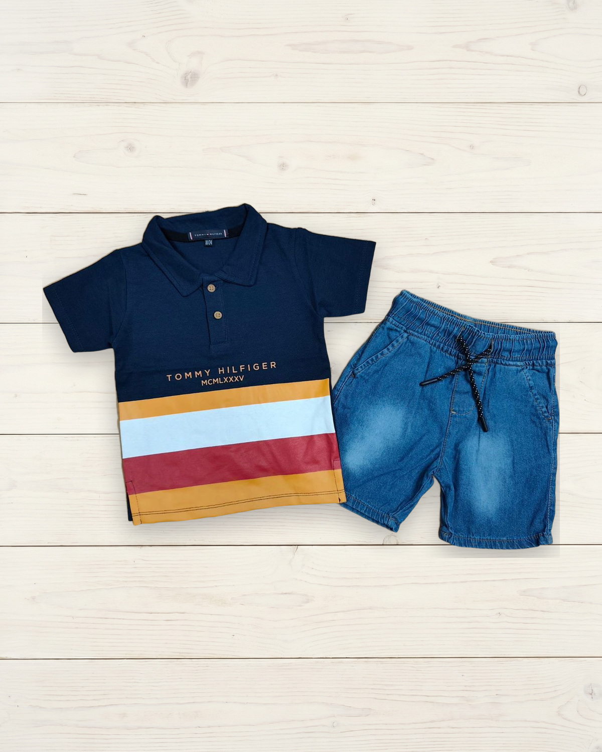 Colour-Block Polo & Shorts Set